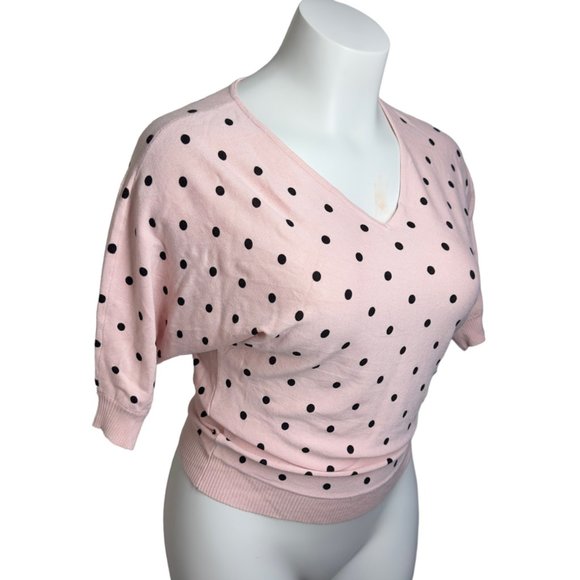 NWT Premise Women's Pullover Knit Top Blouse Pink & Black Polka Size Small - Picture 4 of 13